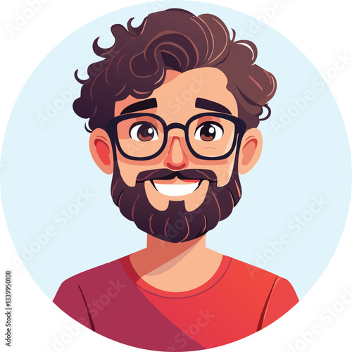 Friendly Bearded Man with Curly Hair and Glasses