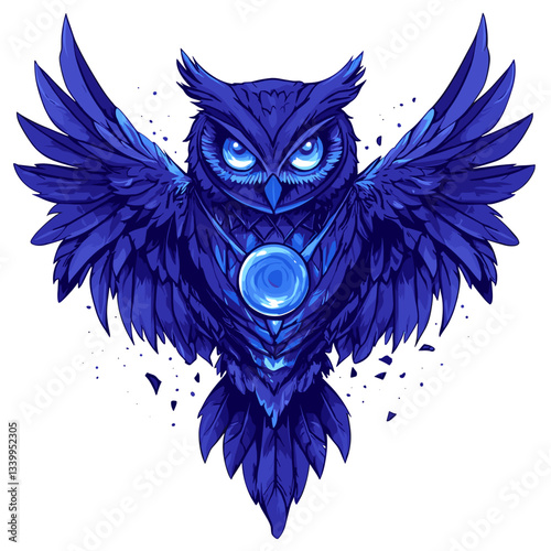 Majestic esports logo featuring a bold blue owl with piercing silver eyes and striking wings