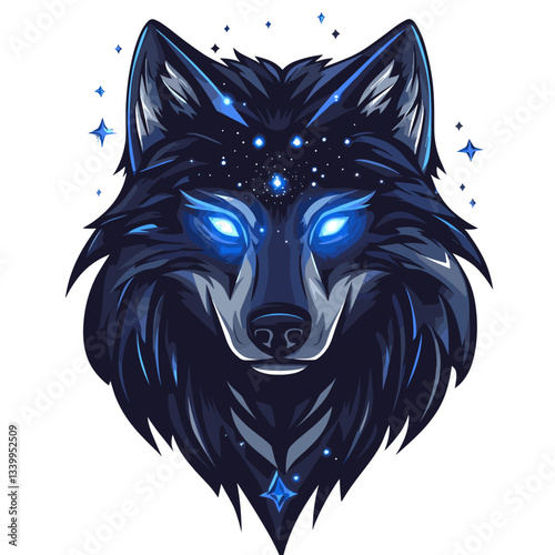 Ethereal wolf logo featuring cosmic energy and starry details ideal for esports branding and team identity