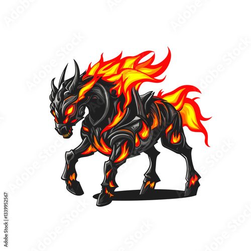 Skeletal warhorse engulfed in demonic flames serving as a striking esports logo design