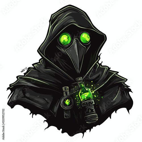 Sinister esports logo featuring a plague doctor with glowing green vials showcasing unique design and dark aesthetics