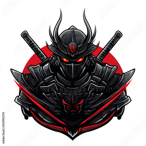 Shadowy armored samurai logo with glowing red eyes symbolizing power and intensity in esports
