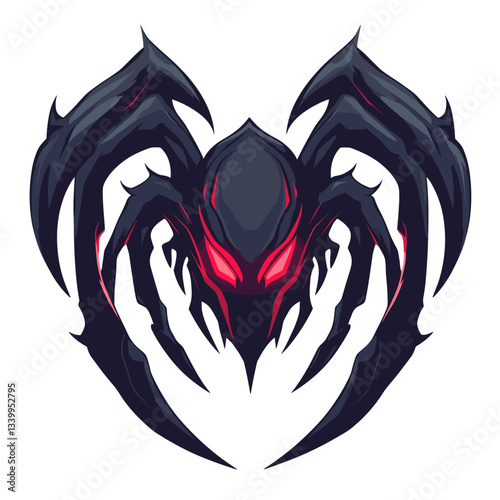 Shadowy creature logo design inspired by dark themes and esports aesthetics featuring striking red eyes and intricate details