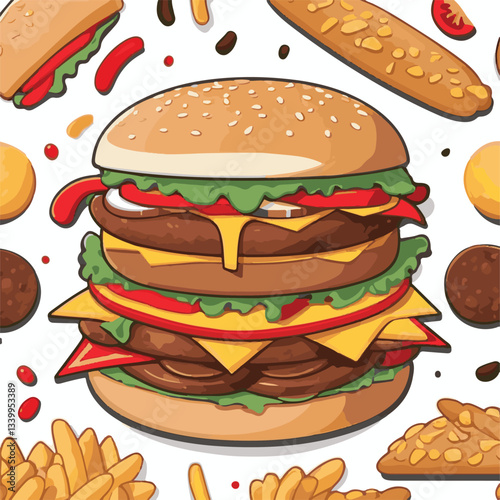 fastfood, fast, snack, food, meal, delicious, burger, lunch, background, dinner, american, meat, unhealthy, menu, restaurant, set, cheeseburger, junk, isolated, hamburger, fat, eat, sandwich, tasty, c