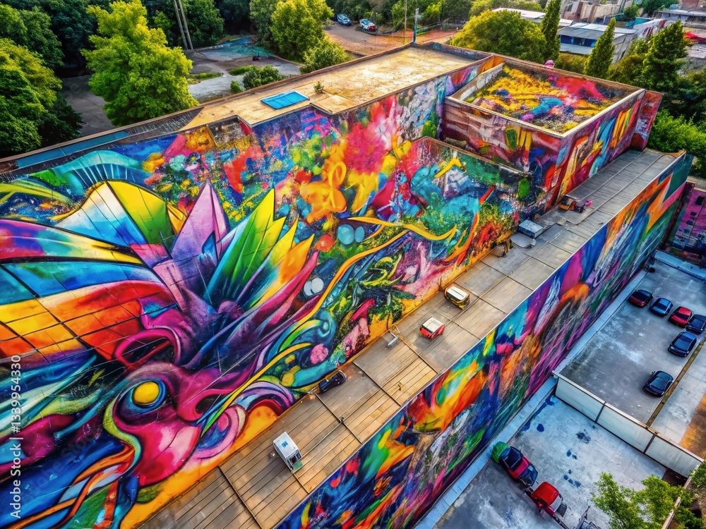 Fototapeta premium Aerial View Abstract Graffiti Art: Colorful Paint Strokes on Smooth Surface