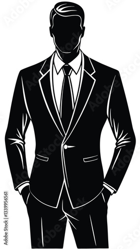 Silhouette businessman man in suit with tie on a white background