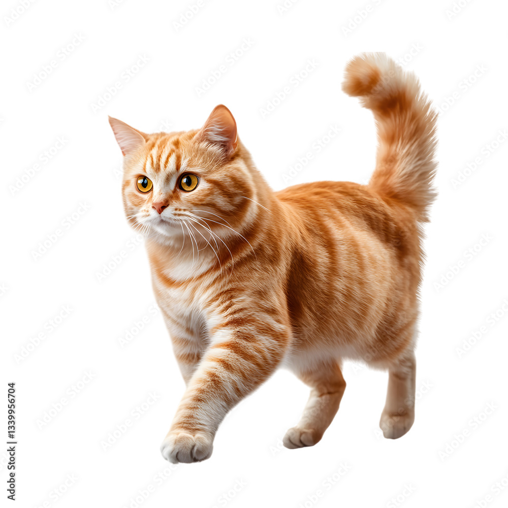 Obraz premium Ginger cat walks on clear transparent background cut out