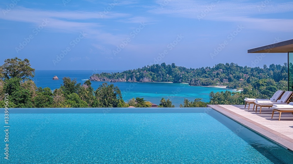 Fototapeta premium Luxury Infinity Pool Overlooking Tropical Bay