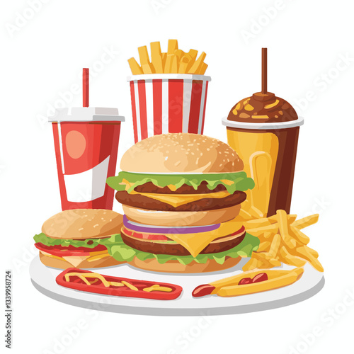fastfood, fast, snack, food, meal, delicious, burger, lunch, background, dinner, american, meat, unhealthy, menu, restaurant, set, cheeseburger, junk, isolated, hamburger, fat, eat, sandwich, tasty, c