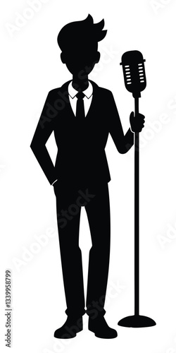 Man singer silhouette, man singing on mic, singer singing silhouette, vocalist singing to microphone