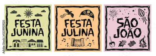 Design templates for June festivals, St. John's Day and fairs. Typical Latin American festivals. Colorful and editable. for posts, prints, fabrics. patterns
