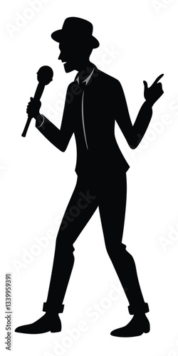 A singer pop, country music, rock star or hiphop rapper artist vocalist singing in silhouette