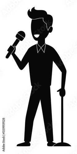 A singer pop, country music, rock star or hiphop rapper artist vocalist singing in silhouette