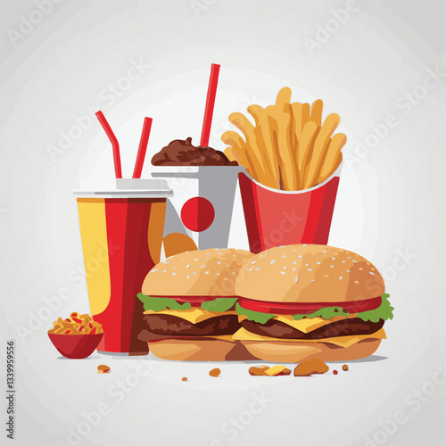 fastfood, fast, snack, food, meal, delicious, burger, lunch, background, dinner, american, meat, unhealthy, menu, restaurant, set, cheeseburger, junk, isolated, hamburger, fat, eat, sandwich, tasty, c