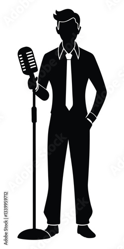 A singer pop, country music, rock star or hiphop rapper artist vocalist singing in silhouette
