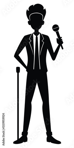 A singer pop, country music, rock star or hiphop rapper artist vocalist singing in silhouette