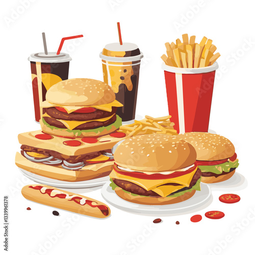 fastfood, fast, snack, meal, food, lunch, burger, dinner, background, delicious, meat, american, menu, unhealthy, restaurant, isolated, cheeseburger, junk, set, hamburger, fat, sandwich, tasty, eat, c