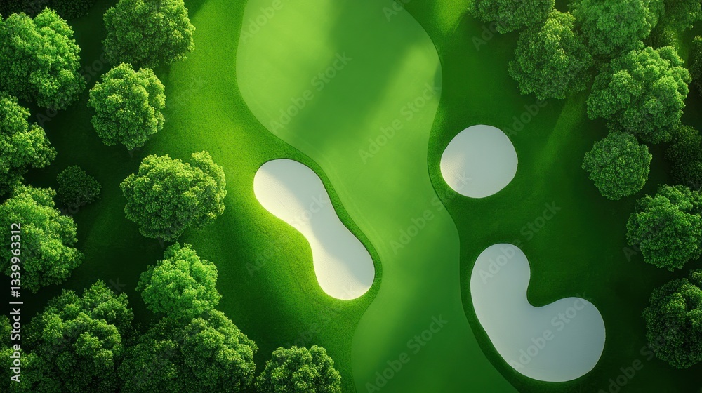 Aerial View of a Lush Golf Course with Sand Traps