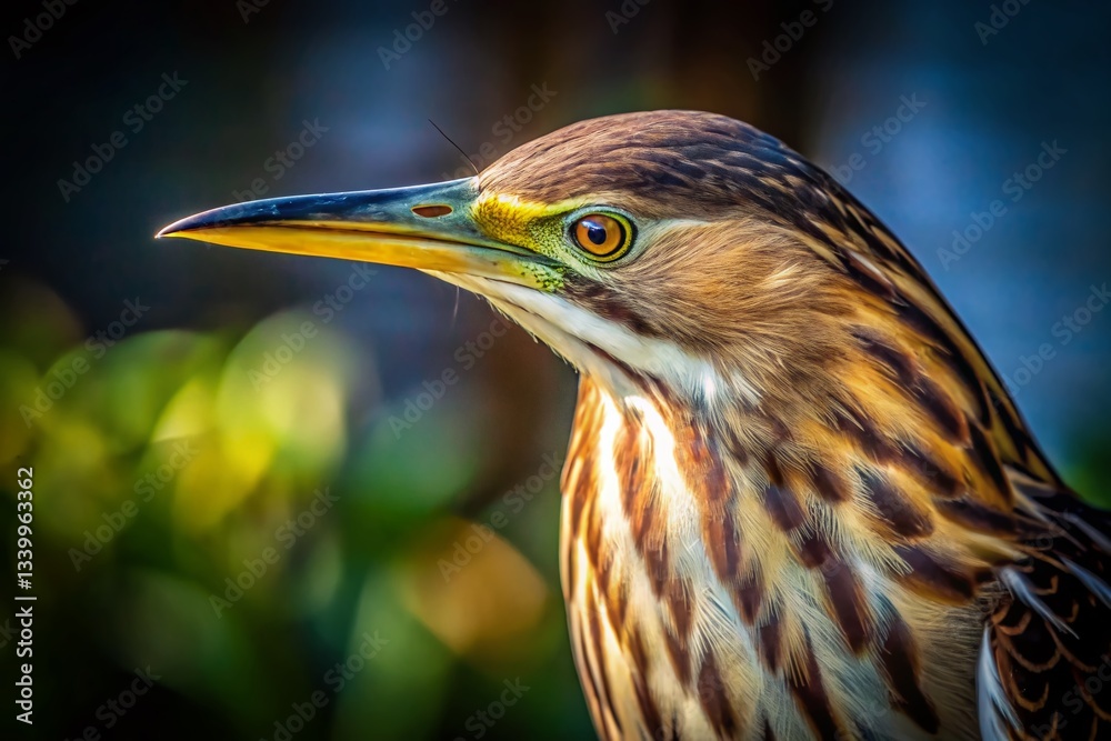 American Bittern Close-Up Portrait, Night Wildlife Photography, Bird American Bittern Close-Up Portrait, Night Wildlife Photography, Bird