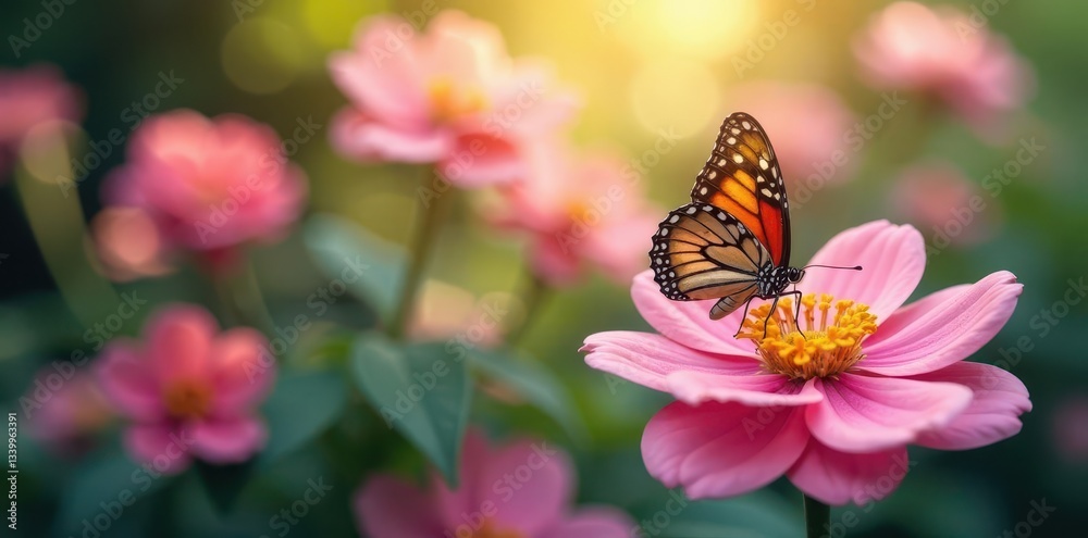 Blurred floral backdrop, sharp focus butterfly, background, focus, wing Blurred floral backdrop, sharp focus butterfly, background, focus, wing