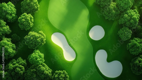 Obraz na płótnie Aerial View of a Lush Golf Course with Sand Traps w salonie