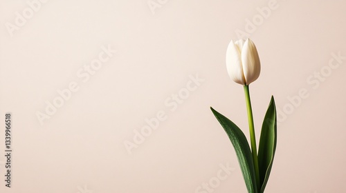 Elegant White Tulip on Minimalist Background