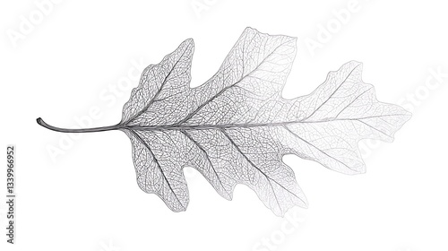 An isolated image of an oak leaf skeleton and its stem