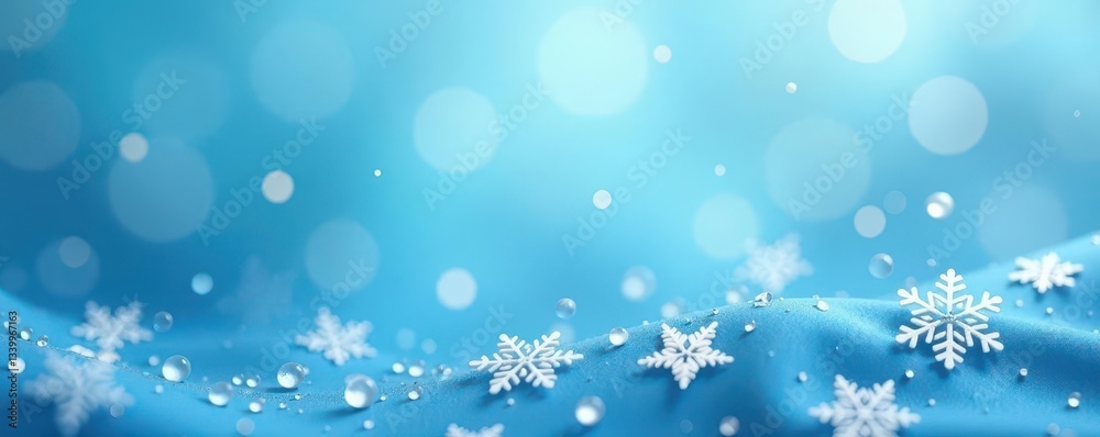 Delicate white snowflakes on a soft, abstract blue background , elegant, icy, ice Delicate white snowflakes on a soft, abstract blue background , elegant, icy, ice