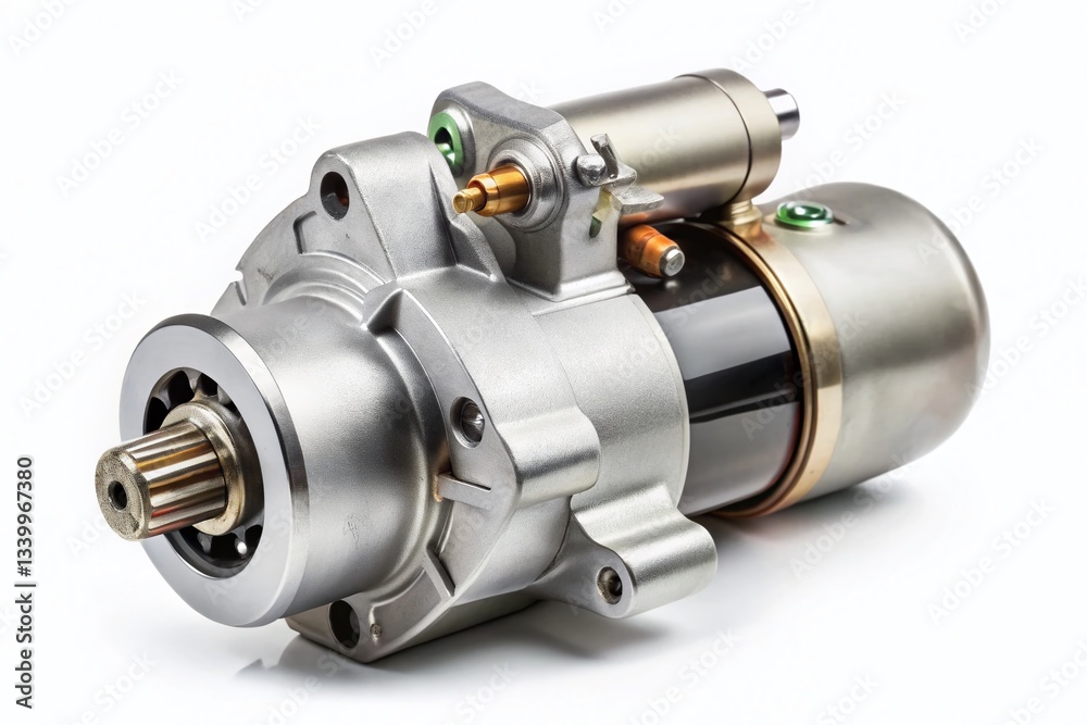 Auto Starter Motor, Car Engine Part, Isolated White Background, Clipping Path Auto Starter Motor, Car Engine Part, Isolated White Background, Clipping Path