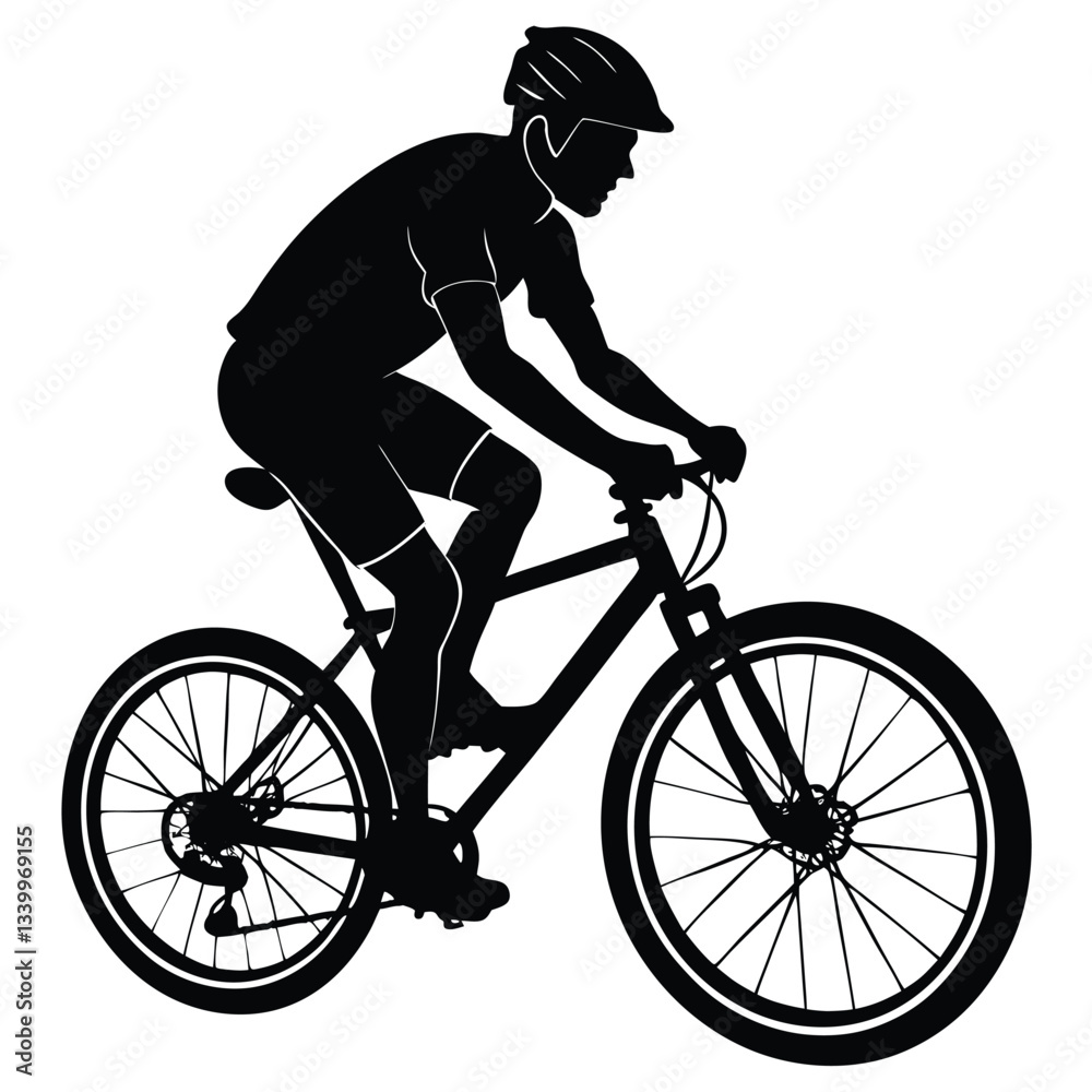 A black and white image of a man riding a bike with a black silhouette on it A black and white image of a man riding a bike with a black silhouette on it