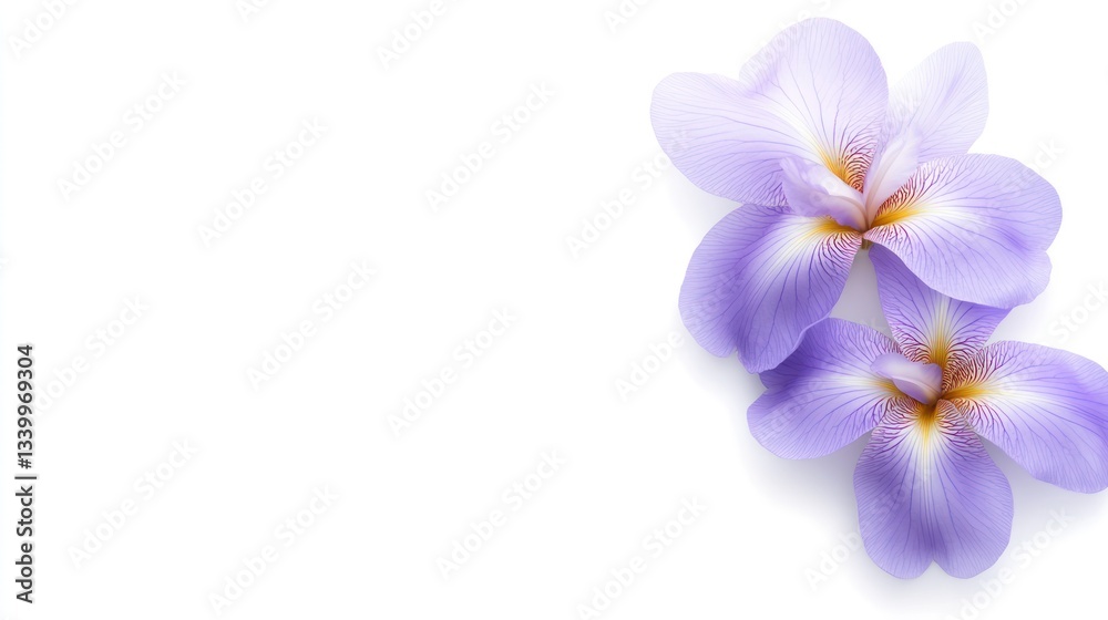 Delicate Lavender Irises on White Background: A Botanical Delight Delicate Lavender Irises on White Background: A Botanical Delight