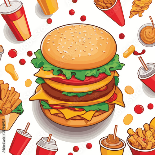 fastfood, fast, snack, meal, food, lunch, burger, dinner, background, delicious, meat, american, menu, unhealthy, restaurant, isolated, cheeseburger, junk, set, hamburger, fat, sandwich, tasty, eat, c
