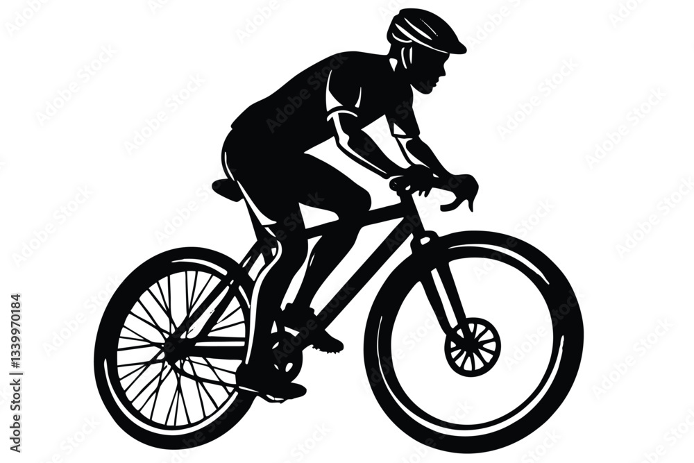 Black silhouette of a cyclist on a white background Black silhouette of a cyclist on a white background