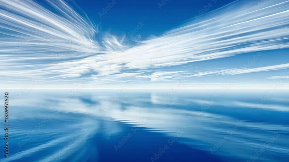 Expansive Blue Ocean and Whimsical Cloud Patterns Reflecting in Calm Waters Expansive Blue Ocean and Whimsical Cloud Patterns Reflecting in Calm Waters