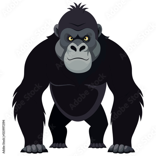 gorilla vector illustration, powerful wildlife primate drawing