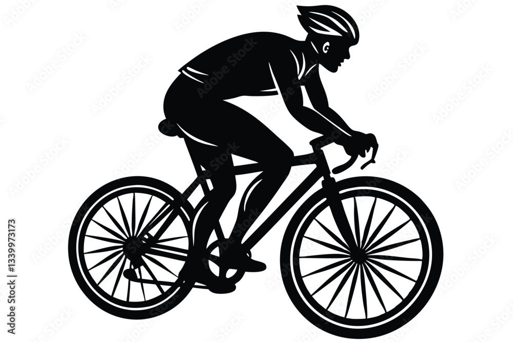 Obraz premium black silhouette of a man biking riding white background