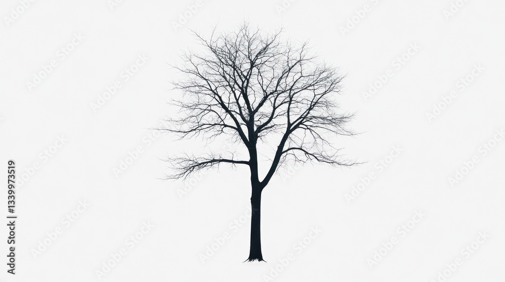 Obraz premium Solitary Bare Tree Against a White Sky: A Minimalist Winter Scene
