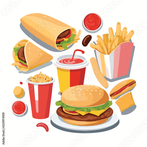 fastfood, fast, snack, meal, food, lunch, burger, dinner, background, delicious, meat, american, menu, unhealthy, restaurant, isolated, cheeseburger, junk, set, hamburger, fat, sandwich, tasty, eat, c