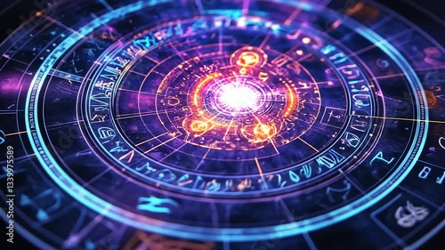 Mystical Glowing Celestial Wheel of Symbols