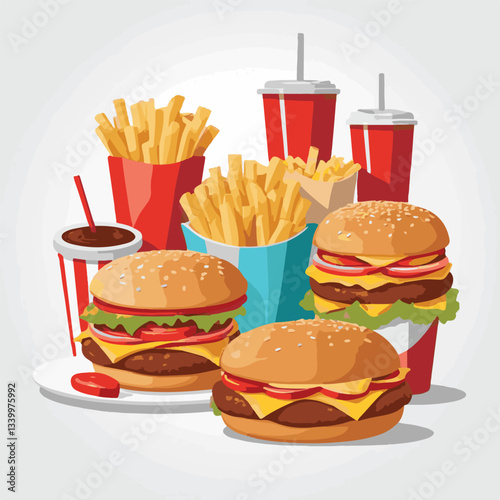 fastfood, fast, snack, meal, food, lunch, burger, dinner, background, delicious, meat, american, menu, unhealthy, restaurant, isolated, cheeseburger, junk, set, hamburger, fat, sandwich, tasty, eat, c
