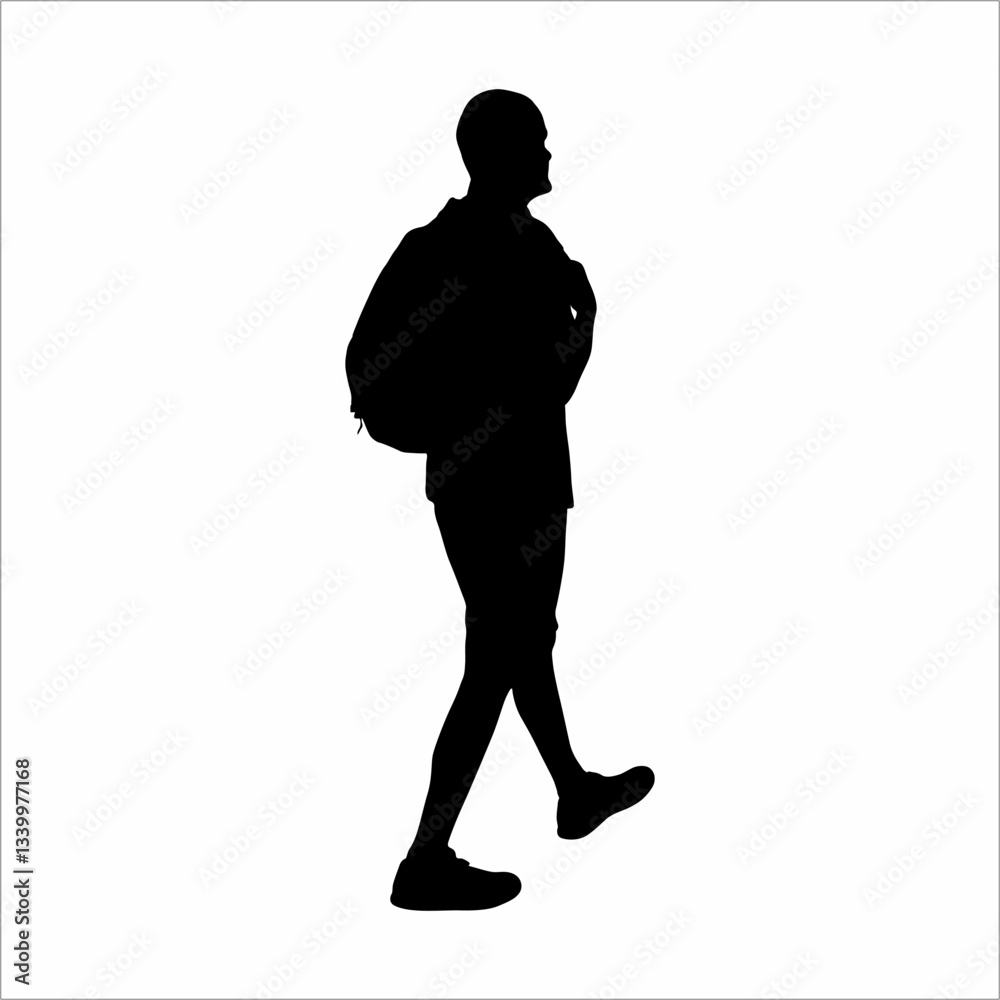 Silhouette of a man wearing a backpack, while walking Silhouette of a man wearing a backpack, while walking