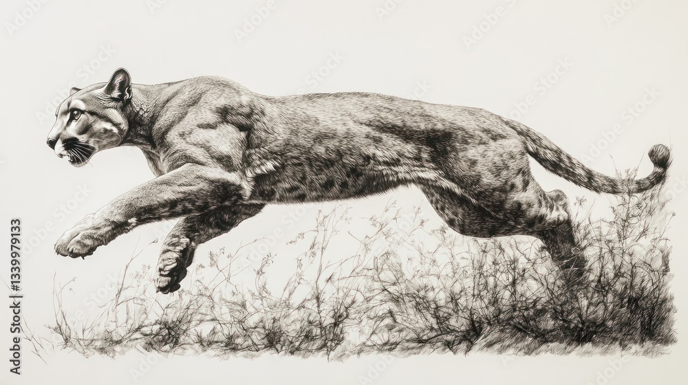 Fototapeta premium A majestic big cat in midleap showcasing its power and grace with intricate detailing of fur