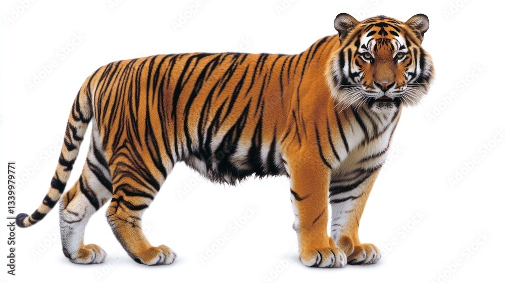 Obraz premium A majestic striped feline in a powerful stance showcasing its natural beauty and strength agai
