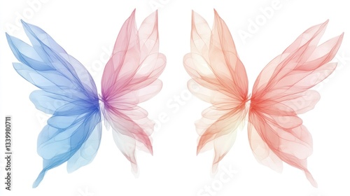 Pastel Dream: Two ethereal butterflies in delicate hues of blue and orange.