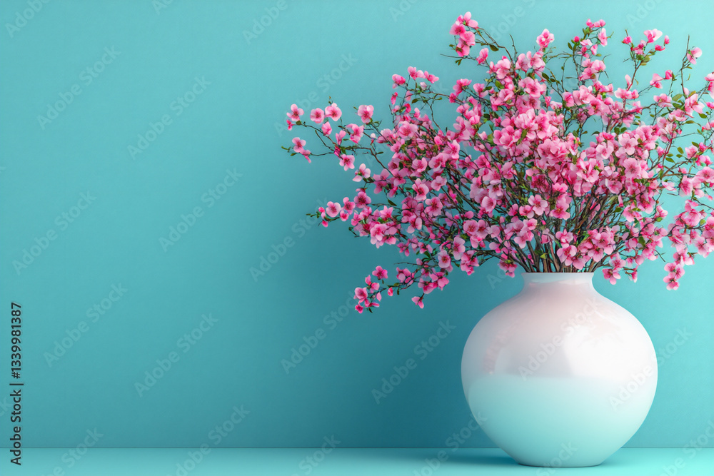 photo of a vase with slender flowers on the right side, photo of a vase with slender flowers on the right side,