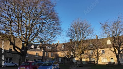 Stow on the Wold Gloucestershire England UK. 12.03.2025. Video. Town centre Cotswold stone buildings at Stow on the Wold in the Cotswolds UK.