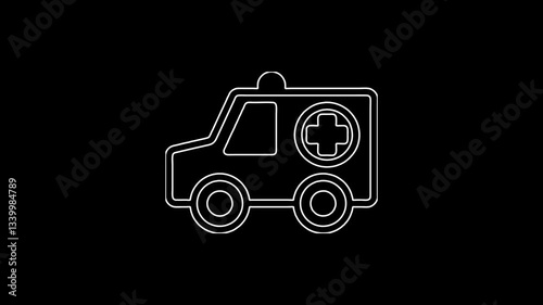Ambulance line icon animated on white background