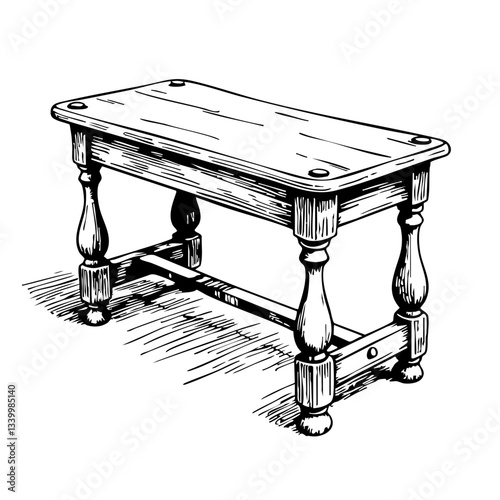 Vintage sketch of a wooden table with elegant legs  