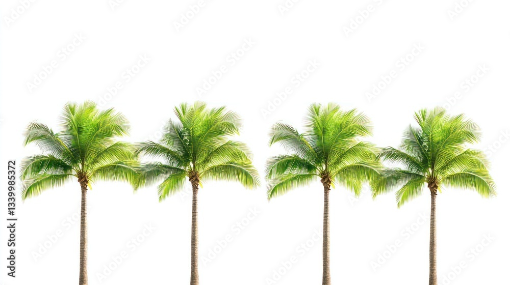 Obraz premium Four Lush Palm Trees Against a Pristine White Background