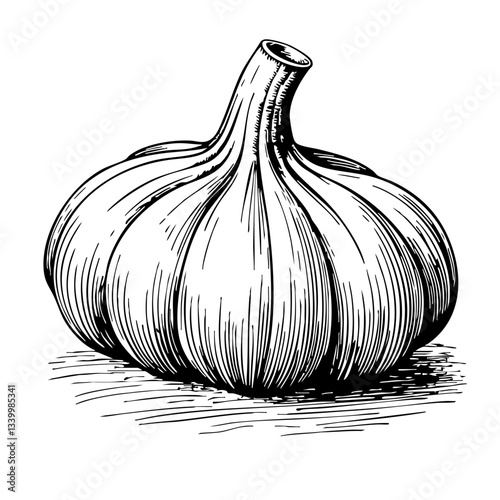 Vintage sketch of garlic bulb in black and white  